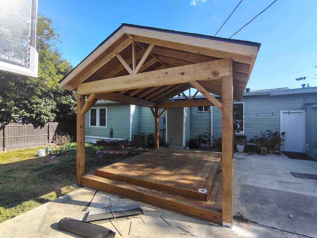 Wooden gazebo with open structure