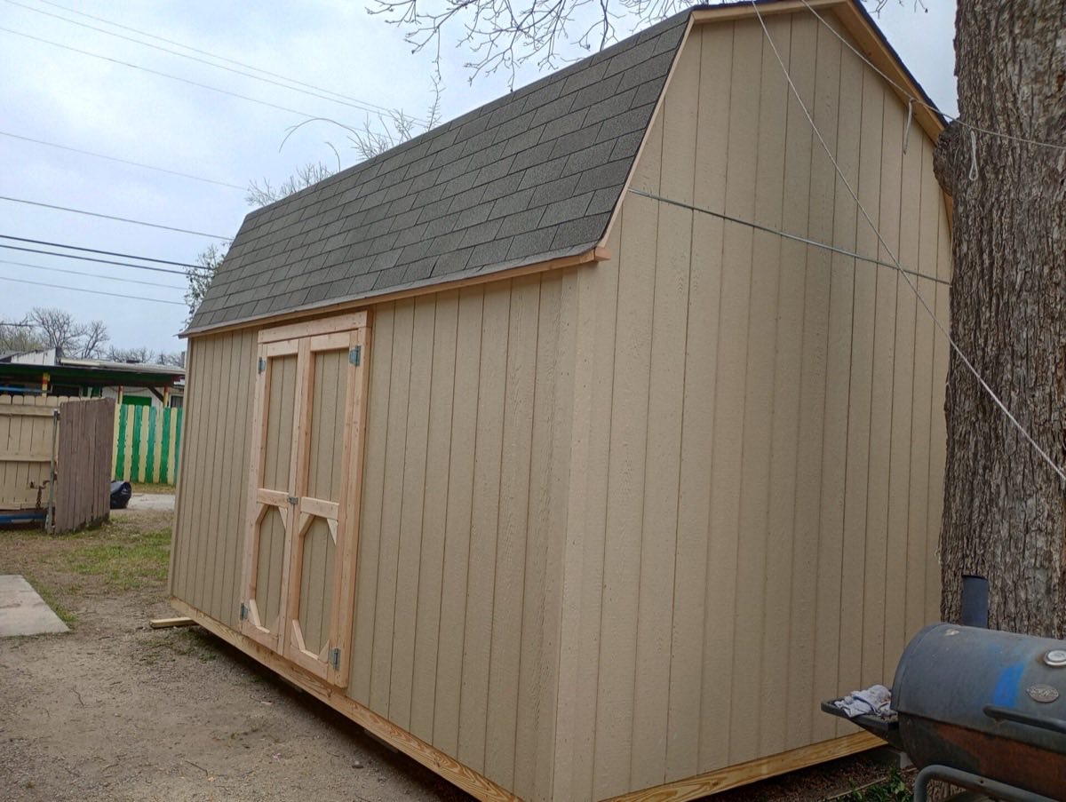 Newly built storage shed outdoors
