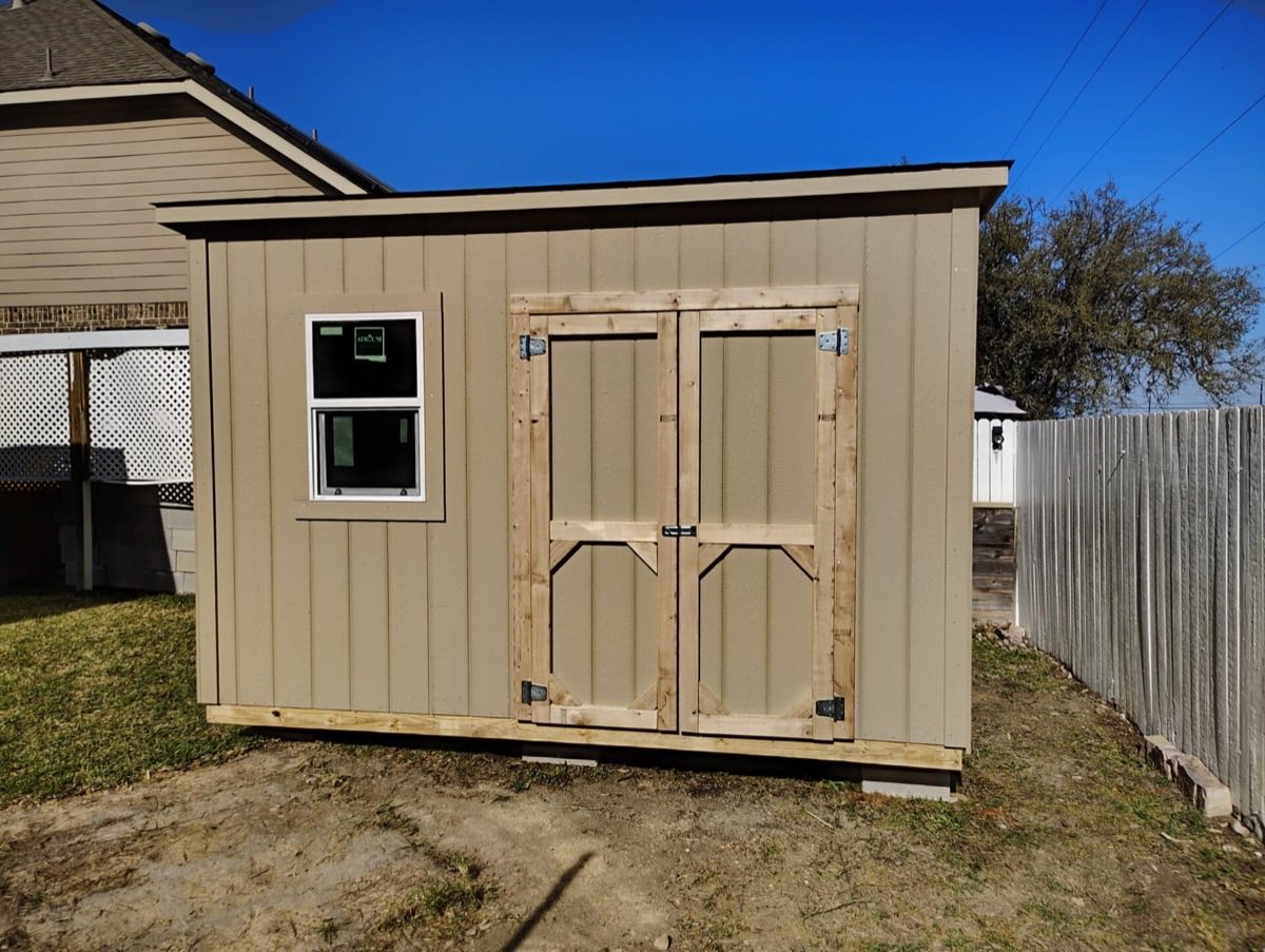 Newly built storage shed outdoors