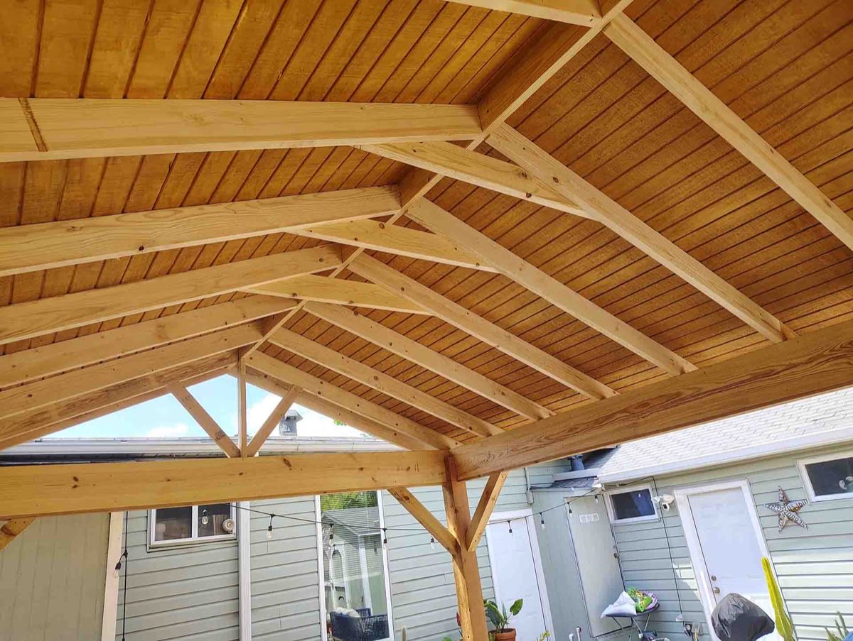 Wooden structure with exposed beams